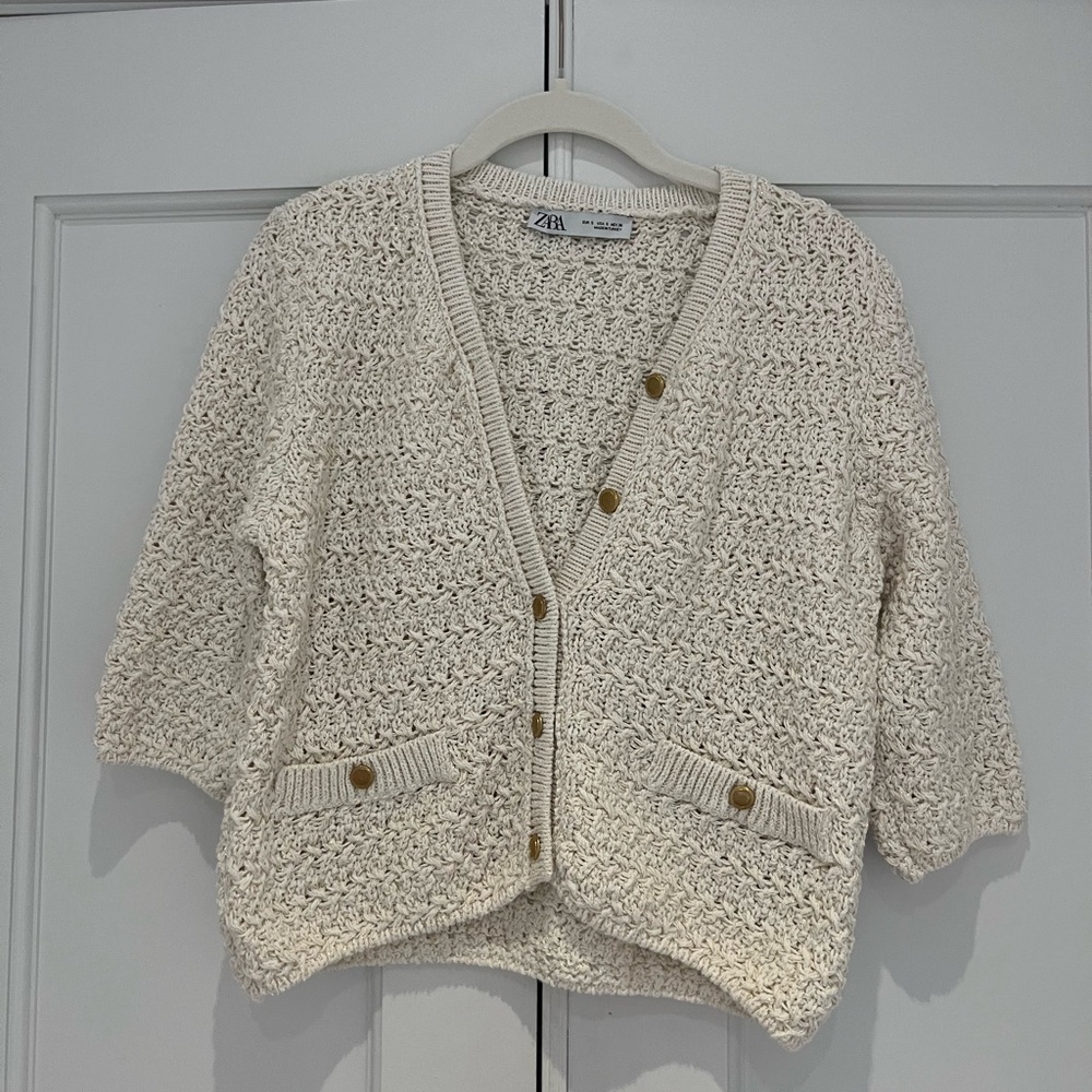 Zara Cream Crochet Knit Button Cardigan